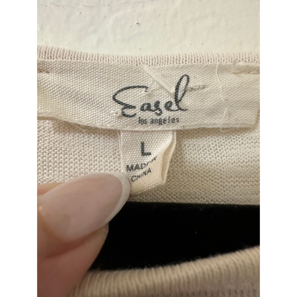 Easel Los Angeles Floral Embroidered Oversized Knit Top Cream Boho L Peasant - Picture 2 of 15
